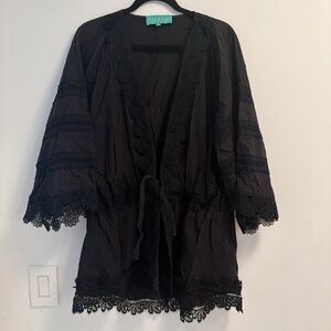 Elegant Black Lace-Trimmed Swim Coverup